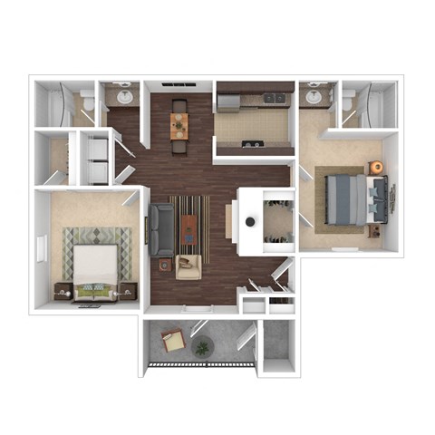 Floor plan for 2 beds, 2 baths, 1040 sqft